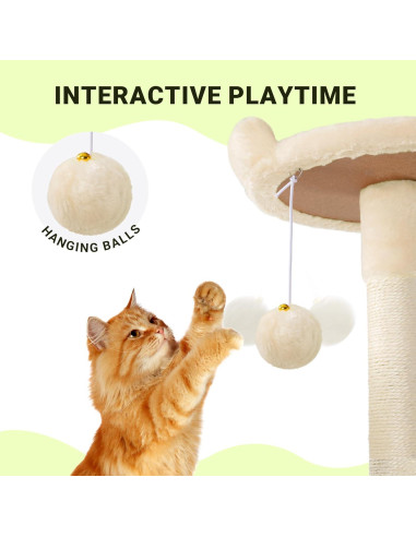 Árbol para Gatos Allewie 162 cm Beige con 2 Condominios y Rascadores