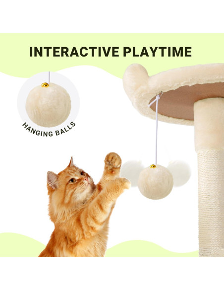 Árbol para Gatos Allewie 162 cm Beige con 2 Condominios y Rascadores