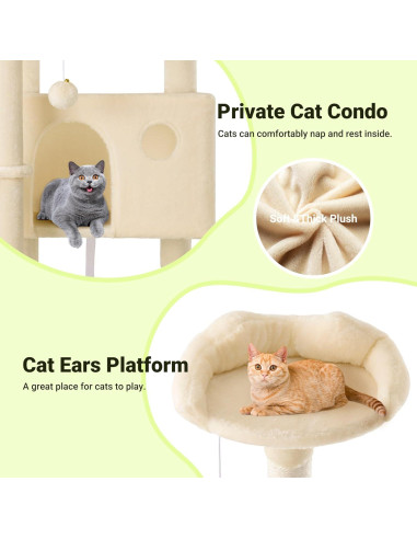 Árbol para Gatos Allewie 162 cm Beige con 2 Condominios y Rascadores