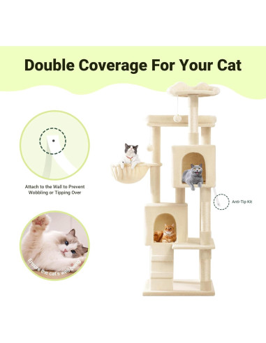 Árbol para Gatos Allewie 162 cm Beige con 2 Condominios y Rascadores