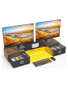 Soporte Doble para Monitor YAOHUOO con Luz LED y 2 Cajones