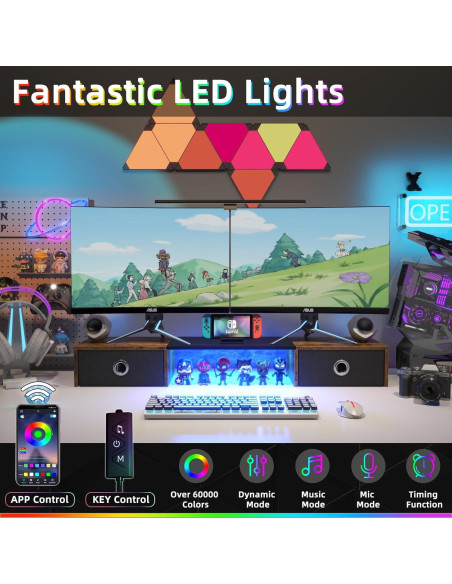 Soporte Doble para Monitor YAOHUOO con Luz LED y 2 Cajones