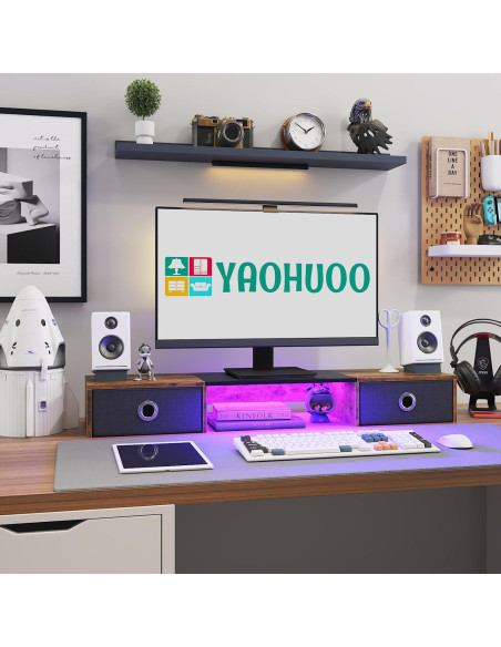 Soporte Doble para Monitor YAOHUOO con Luz LED y 2 Cajones