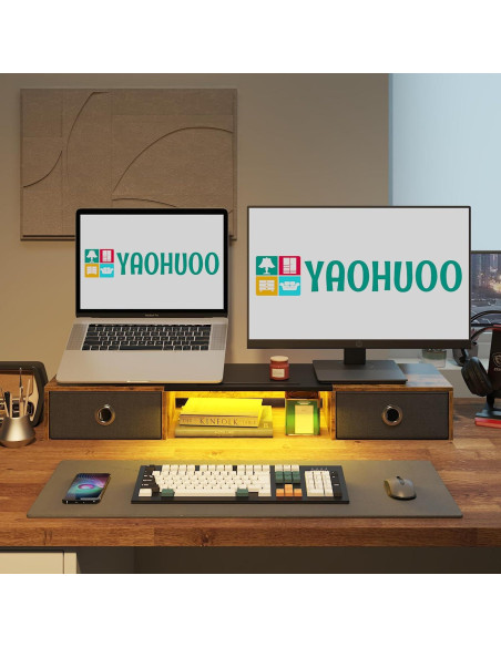 Soporte Doble para Monitor YAOHUOO con Luz LED y 2 Cajones