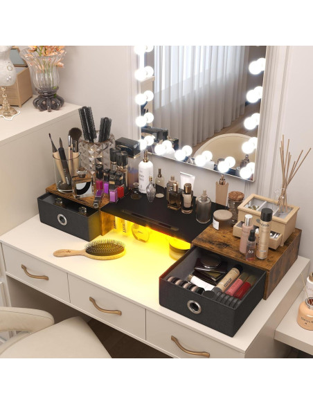 Soporte Doble para Monitor YAOHUOO con Luz LED y 2 Cajones