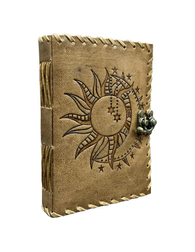 Diario de Piel Vintage CREATIVE LEATHER ART Sol y Luna 240 Páginas