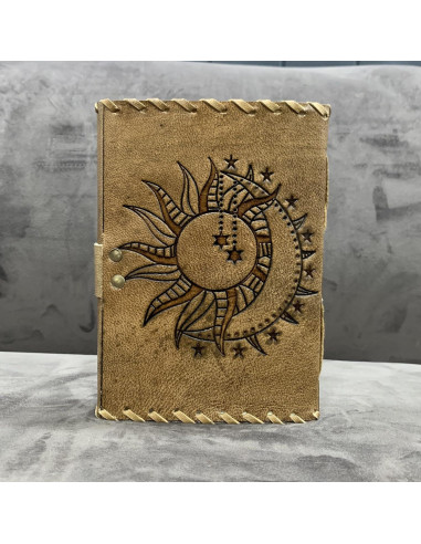 Diario de Piel Vintage CREATIVE LEATHER ART Sol y Luna 240 Páginas