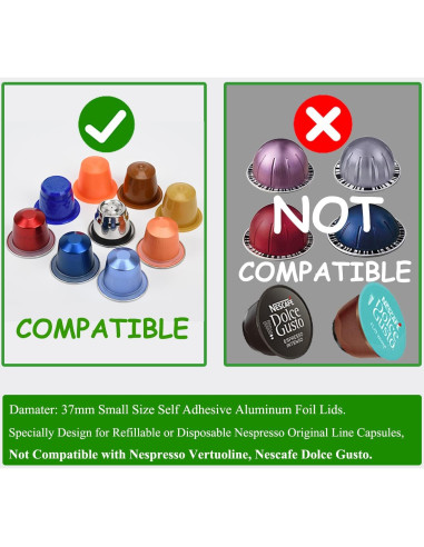 100 Tapas de Aluminio PHMEZLF para Cápsulas Nespresso 37mm