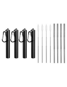 Pajitas Metálicas Reutilizables uxcell 4 Pcs Ajustables 9-23 cm