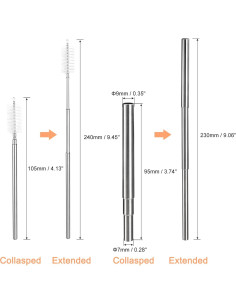 Pajitas Metálicas Reutilizables uxcell 4 Pcs Ajustables 9-23 cm 2