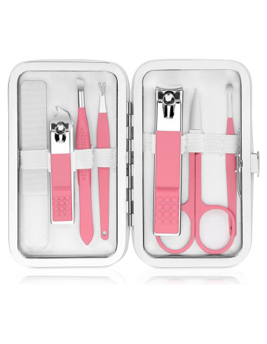 Kit de Manicura Portátil Fenlebeneil 8 Piezas Rosa