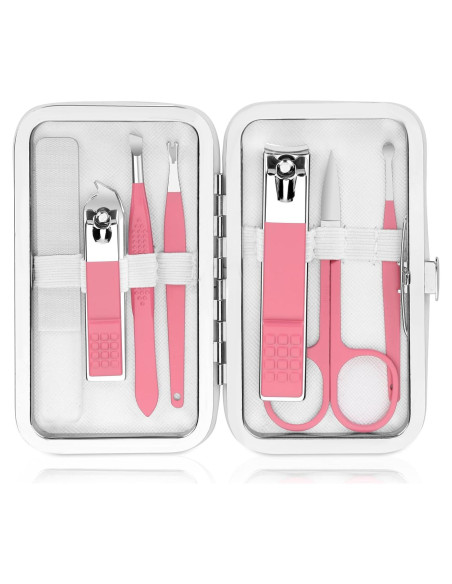 Kit de Manicura Portátil Fenlebeneil 8 Piezas Rosa