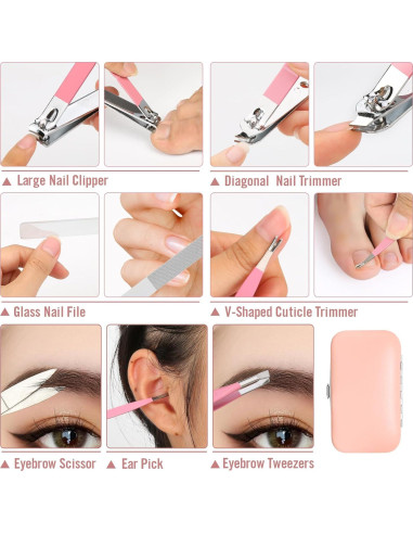 Kit de Manicura Portátil Fenlebeneil 8 Piezas Rosa