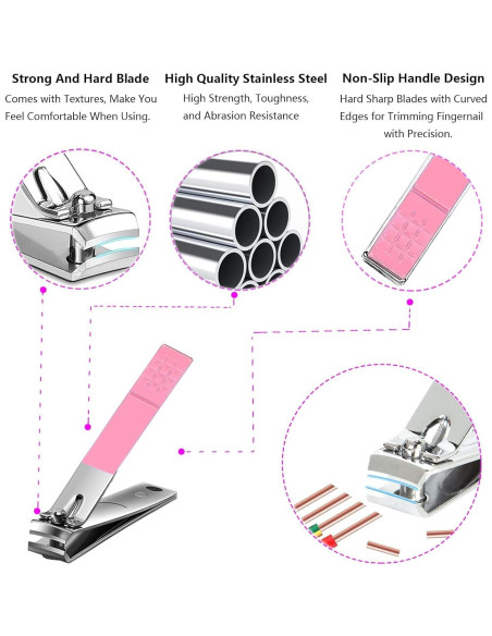 Kit de Manicura Portátil Fenlebeneil 8 Piezas Rosa