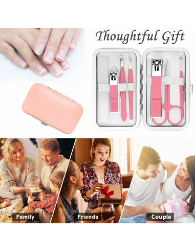 Kit de Manicura Portátil Fenlebeneil 8 Piezas Rosa