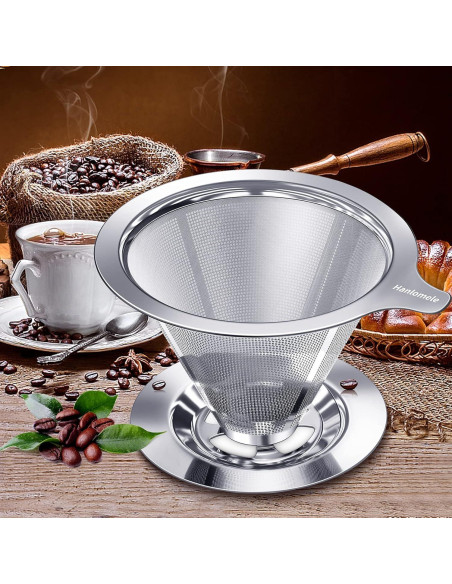 Goteador de Café Hanlomele Acero Inoxidable 1-2 Taza Doble Malla