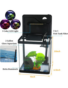 Acuario de Vidrio Autolimpiante Coospider 7.57L con Luz LED 2