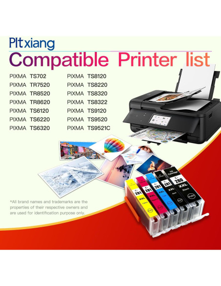 Tinta Compatible Canon PGI-280XXL CLI-281XXL - Paquete 5 Piezas