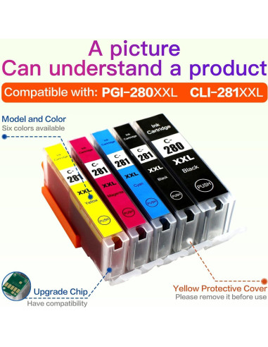 Tinta Compatible Canon PGI-280XXL CLI-281XXL - Paquete 5 Piezas