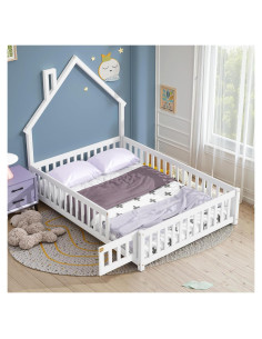 Cama de Piso Completo Osparple Blanca con Cabecera Casa