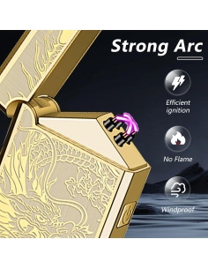Encendedor Eléctrico Recargable TIKIUKI Dragón Dorado a Prueba de Viento 2