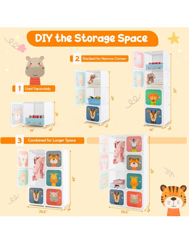 Armario Infantil HONEY JOY 8 Cubos Blanco Modular 75x35.6x144.8 cm