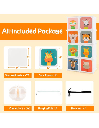 Armario Infantil HONEY JOY 8 Cubos Blanco Modular 75x35.6x144.8 cm