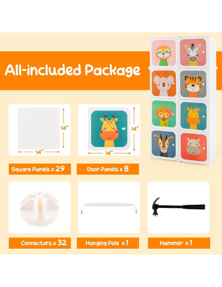 Armario Infantil HONEY JOY 8 Cubos Blanco Modular 75x35.6x144.8 cm