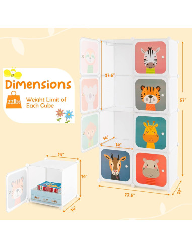 Armario Infantil HONEY JOY 8 Cubos Blanco Modular 75x35.6x144.8 cm