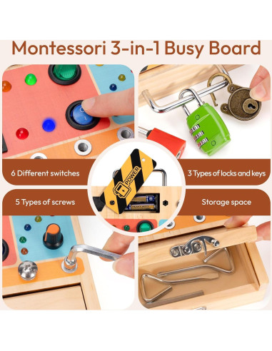 Tablero Ocupado 3-en-1 Woodtoe con Luz LED para Niños