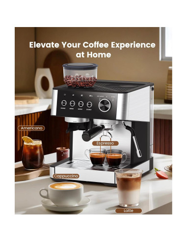 COWSAR Máquina de Espresso CM8031 15 Bar con Molinillo y Espumador