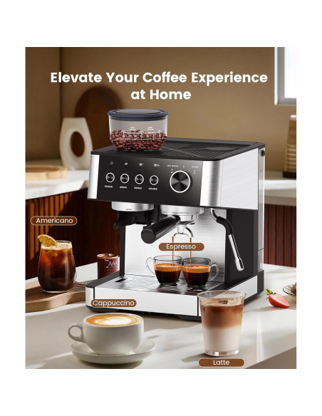 COWSAR Máquina de Espresso CM8031 15 Bar con Molinillo y Espumador