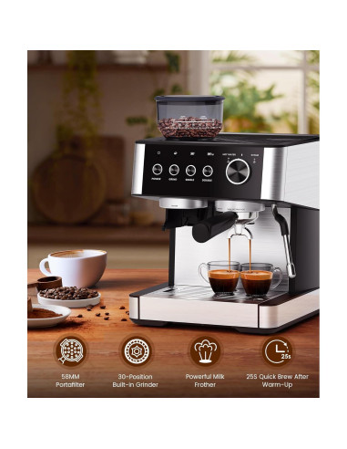 COWSAR Máquina de Espresso CM8031 15 Bar con Molinillo y Espumador