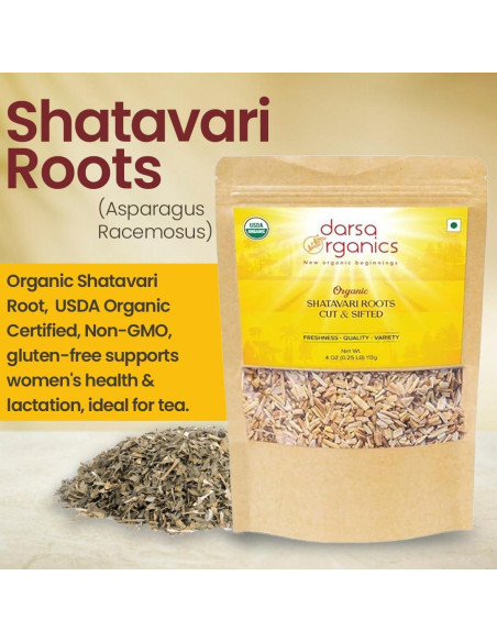 Shatavari Orgánica Darsa - 113 g, Raíz de Espárrago Racemoso Shatavari Orgánica Darsa - 113 g, Raíz de Espárrago Racemoso