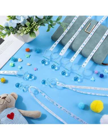 Collar de Chupetes Acrílicos Baby Shower 36 Piezas Azul Blanco