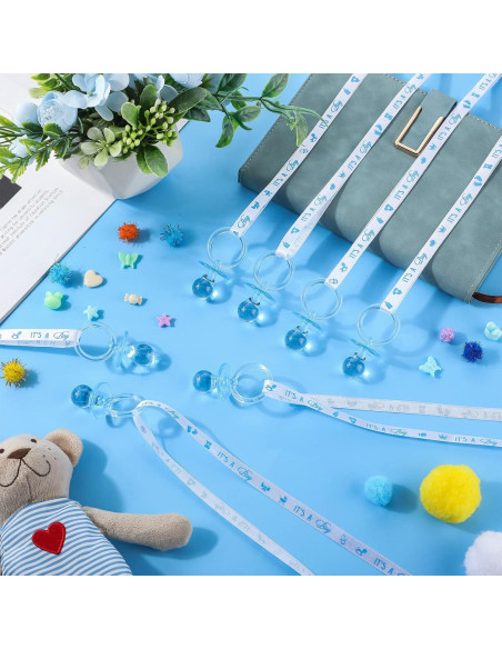 Collar de Chupetes Acrílicos Baby Shower 36 Piezas Azul Blanco