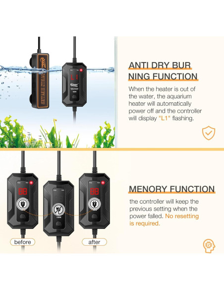 Calentador de Acuario Mini Hygger 150W para 15-40 Galones