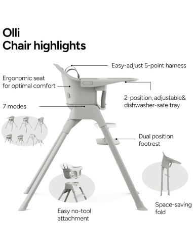 Silla Alta Convertible 7-en-1 Mompush Olli - Ajustable, Plegable, Ligera