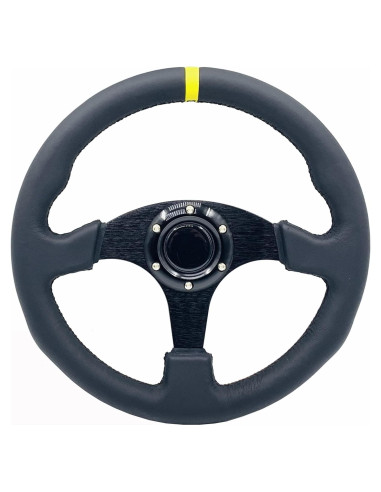 Volante de Carreras Universal YEHICY 33cm Cuero Genuino Amarillo