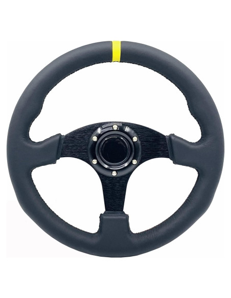 Volante de Carreras Universal YEHICY 33cm Cuero Genuino Amarillo