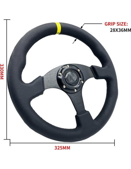 Volante de Carreras Universal YEHICY 33cm Cuero Genuino Amarillo