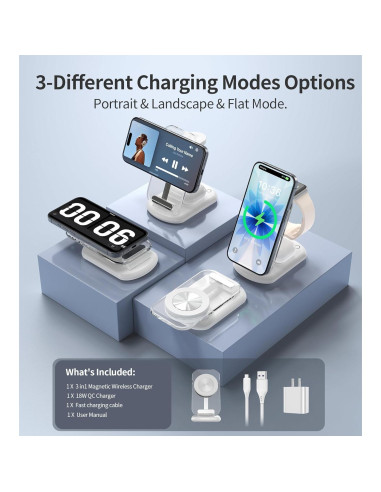 Estación de Carga Inalámbrica Magnética 3 en 1 Apple - Carga Rápida