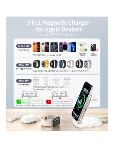 Estación de Carga Inalámbrica Magnética 3 en 1 Apple - Carga Rápida