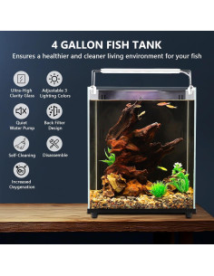 Kit Acuario 15.14L Fishkeeper con Filtro y Luz LED Ajustable 2