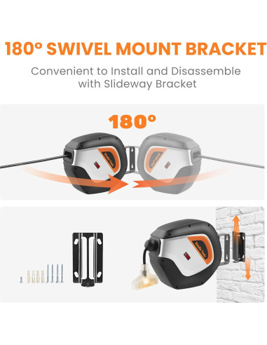 Carrete de Cable Retráctil Giraffe Tools 15m 12AWG Montaje Pared