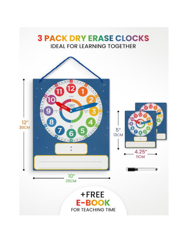 Reloj de Aprendizaje Borrable en Seco Oyster&Pop - 3 Paquete