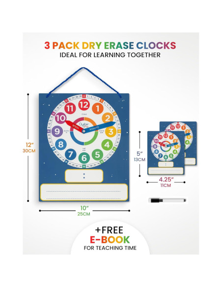 Reloj de Aprendizaje Borrable en Seco Oyster&Pop - 3 Paquete