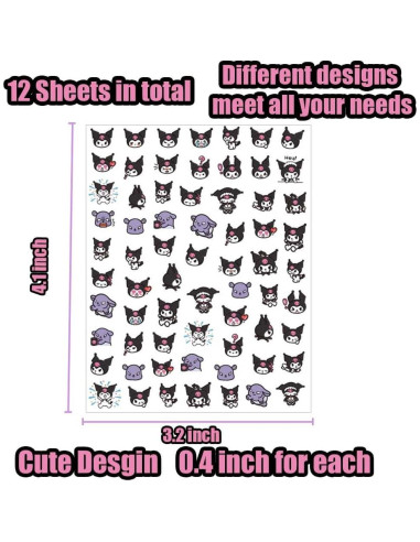 12 Pegatinas de Uñas Kawaii Akutoer - Caricaturas Anime