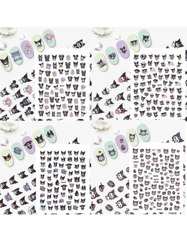 12 Pegatinas de Uñas Kawaii Akutoer - Caricaturas Anime