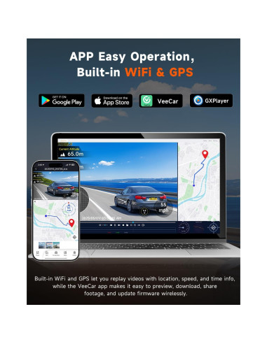 Cámara Dash 4K GT820 Doble Canal 345 Fisheye WiFi GPS